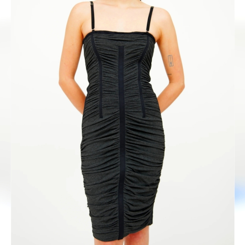 Dolce and Gabbana Elegant Grey Black Ruched Dress can be worn‎ strapless size 40